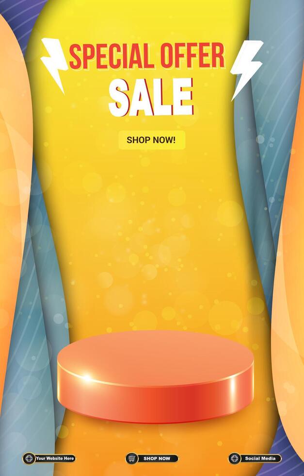 special offer sale discount portait template banner with blank space 3d podium for social media post product sale with abstract gradient yellow background design vector