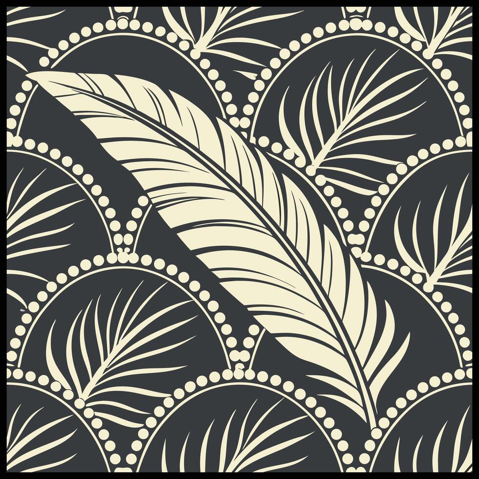 a black and white pattern with a feather on it. vector