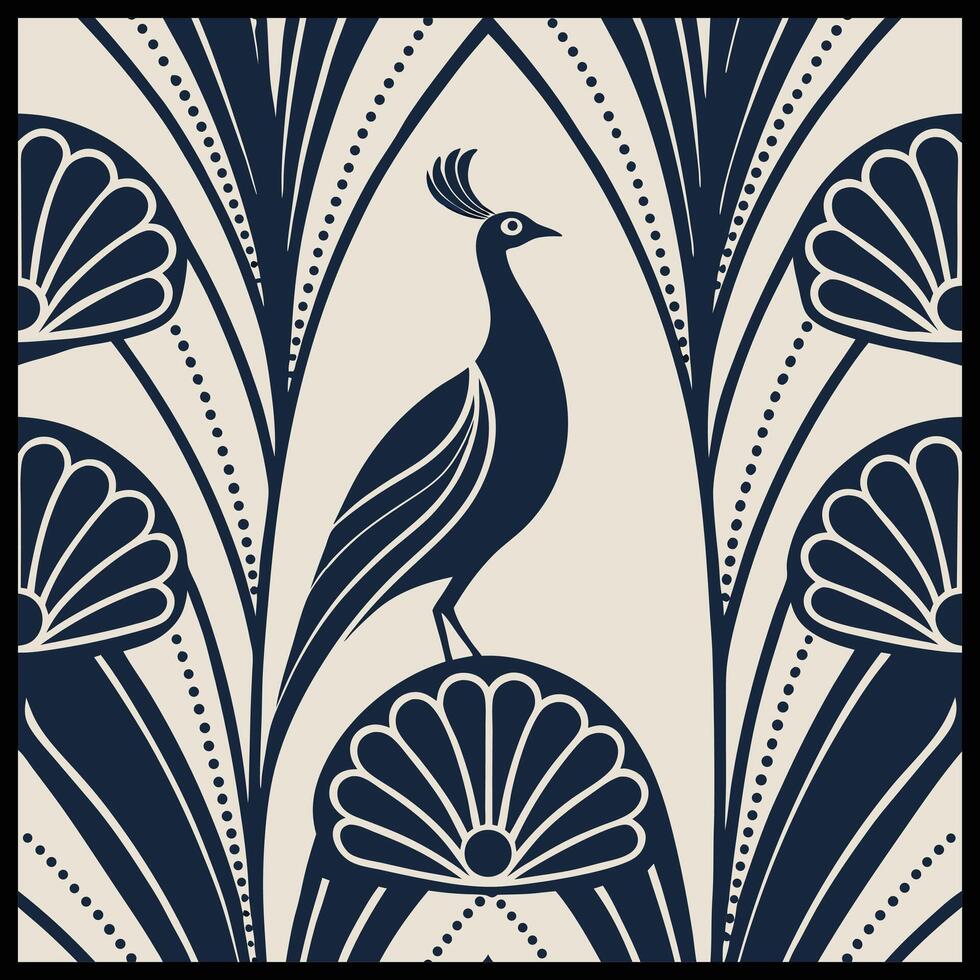 a peacock is standing on a flower pattern vector