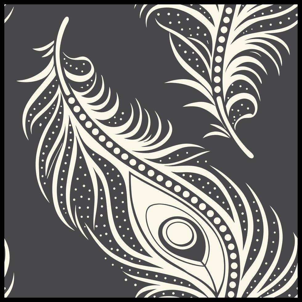 a black and white pattern with a feather on it vector