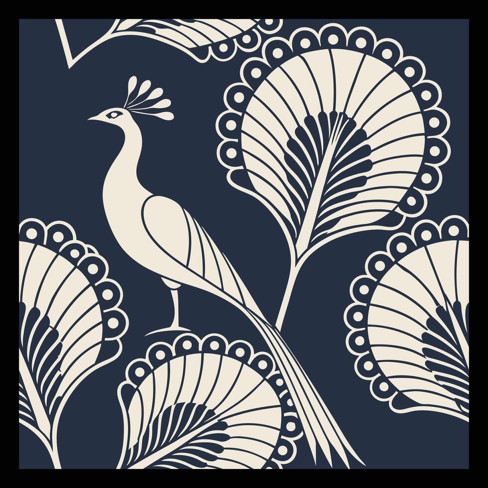 a bird and peacock pattern on a dark blue background vector