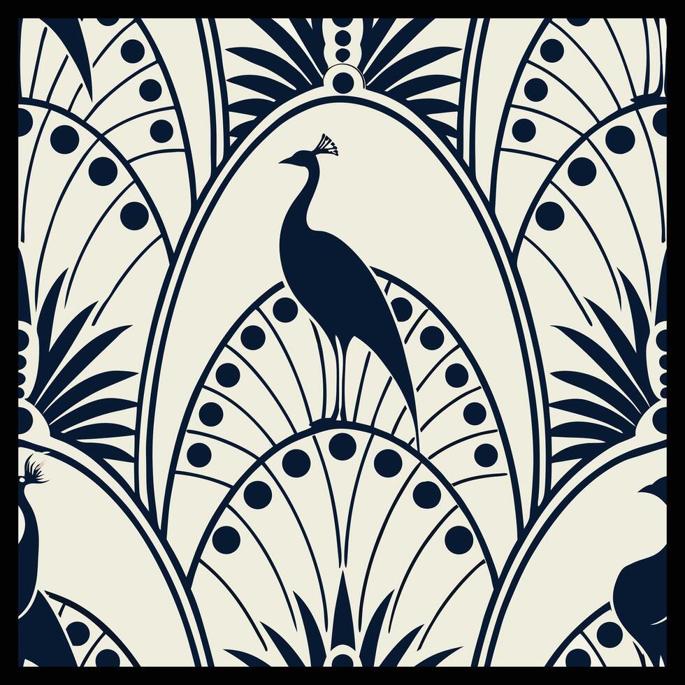 a black and white pattern with peacocks vector