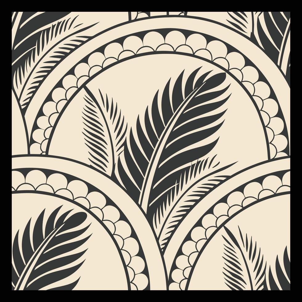 a black and white pattern with palm leaves vector