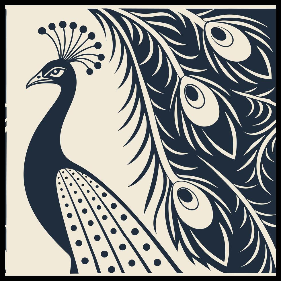 a peacock is standing in front of a black and white background vector