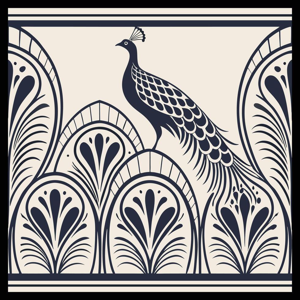an illustration of a peacock on a black and white background vector