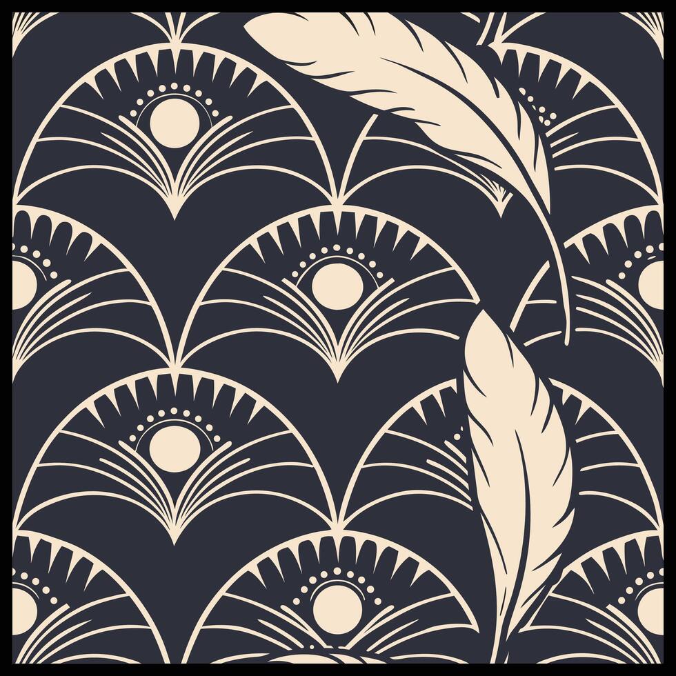 a black and white pattern with a feather on it . vector
