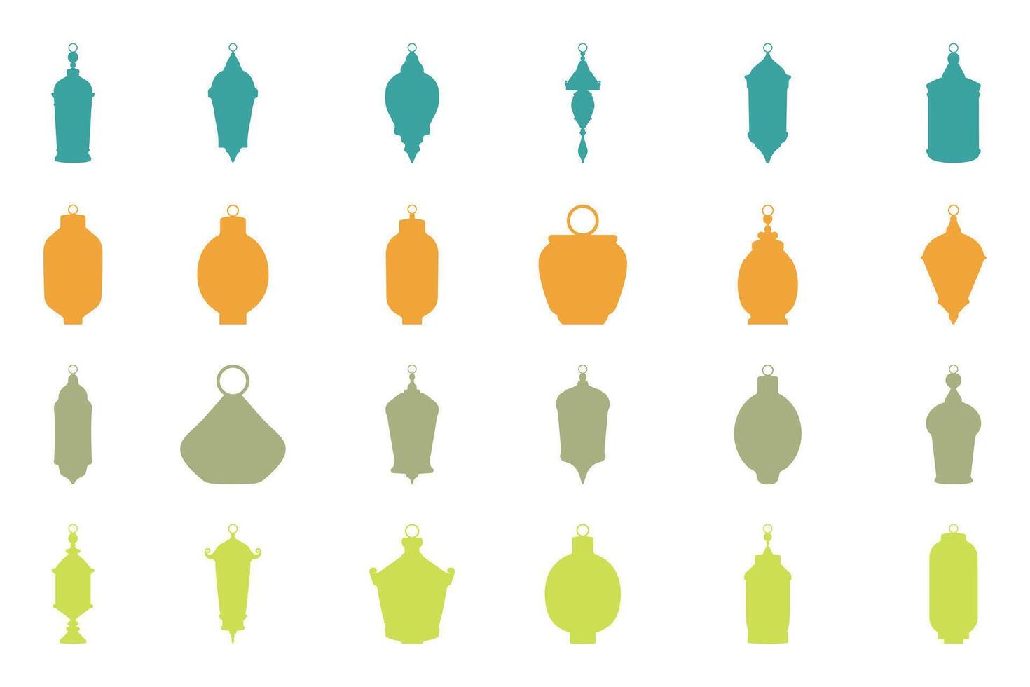 Islamic Festive Lantern Silhouette Icon Set vector