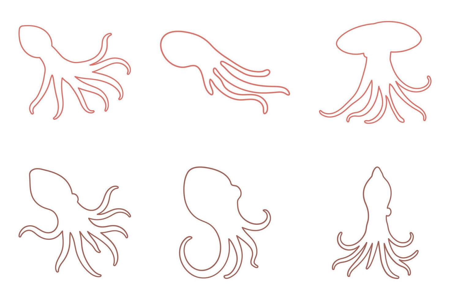 Giant Squid Outline Icon Set vector