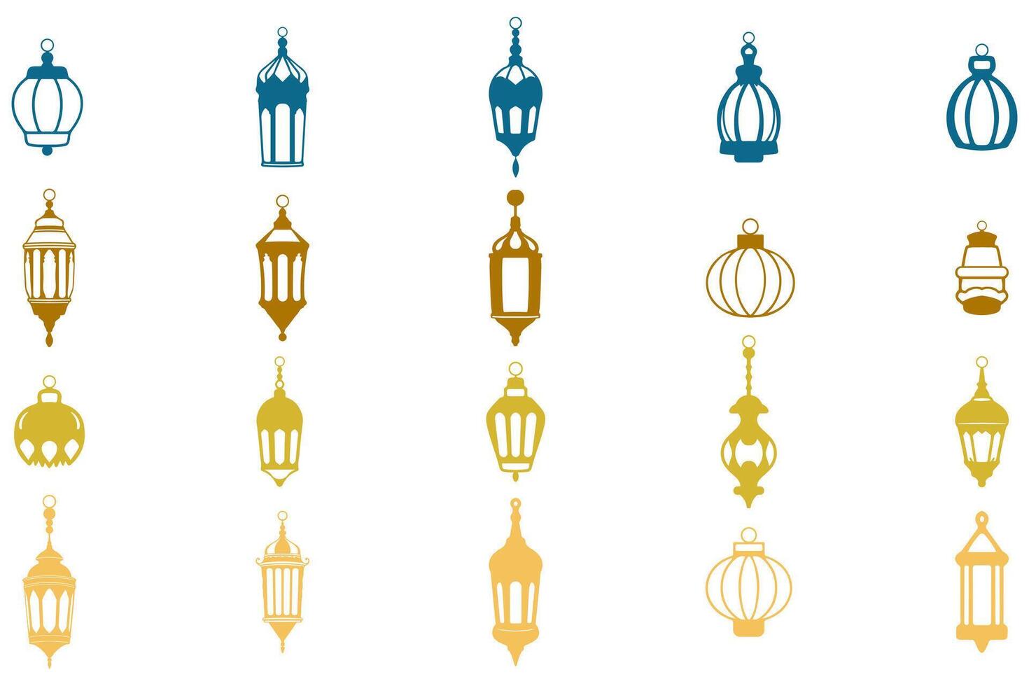 Stylized Islamic Lantern Decoration Icon Set vector