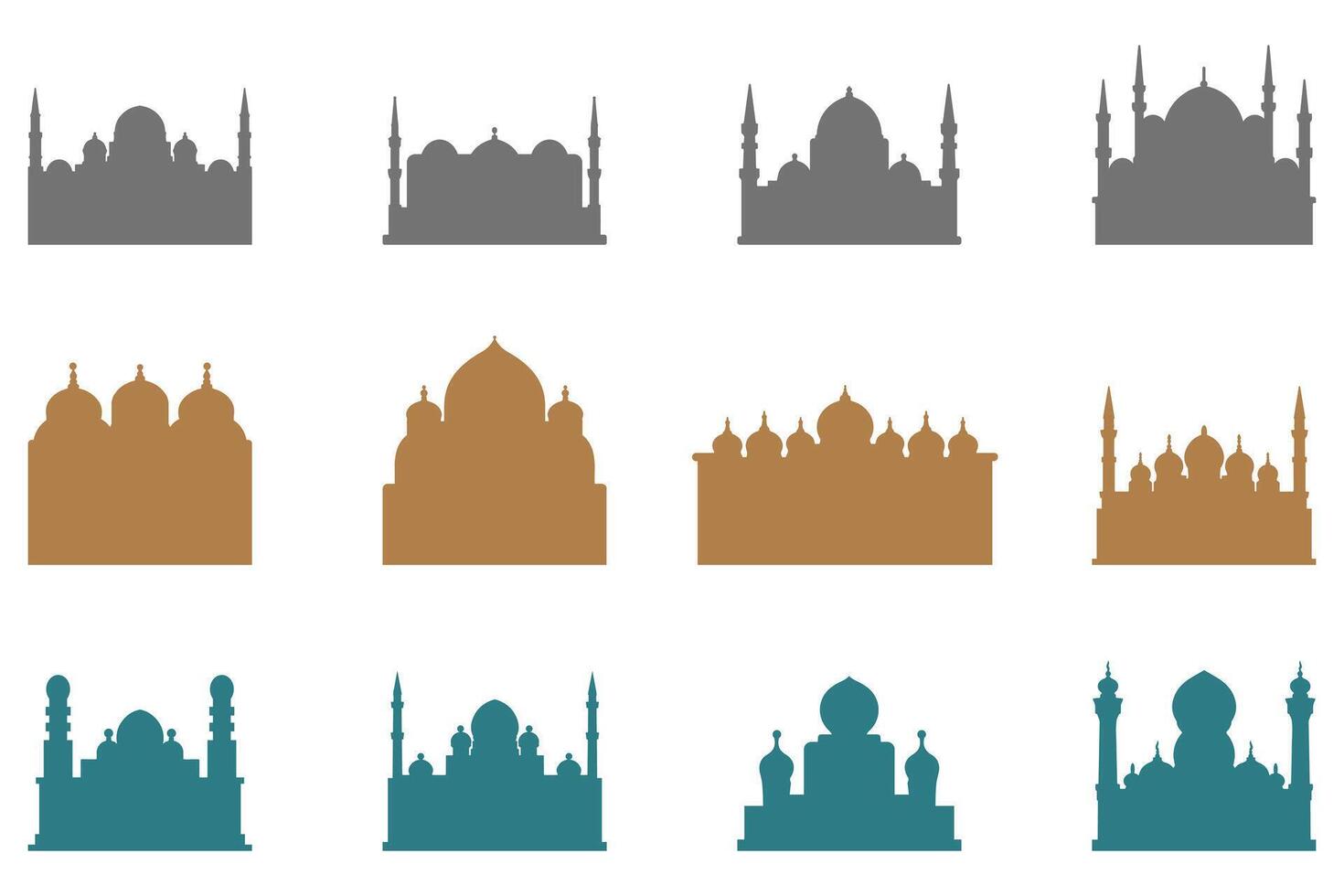 Stylized Islamic Mosque Silhouette Icon Set vector