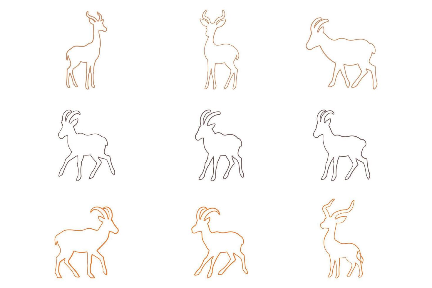 Impala Outline Animal Icon Set vector