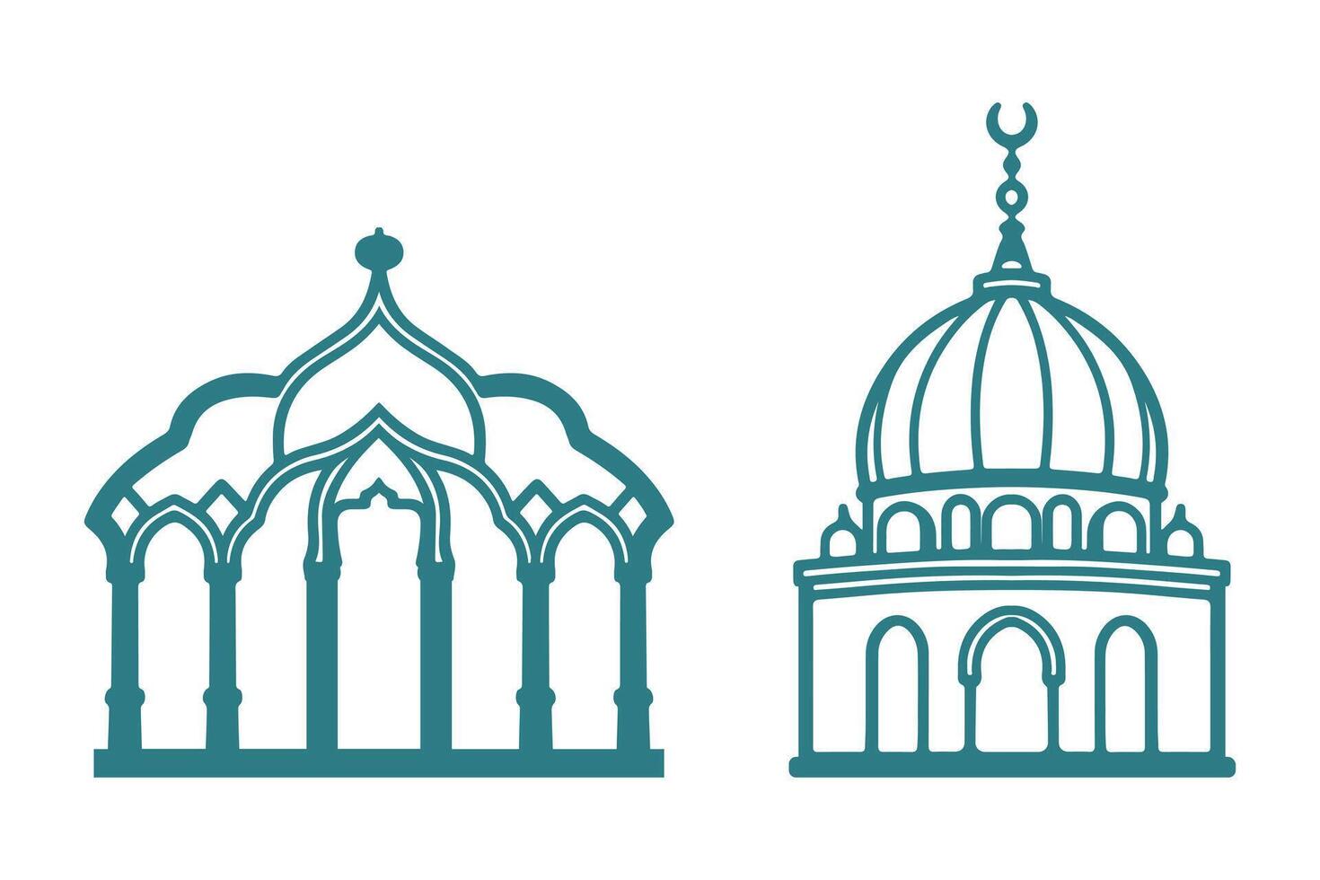 Variety of Islamic Mosque Building Icon Set vector