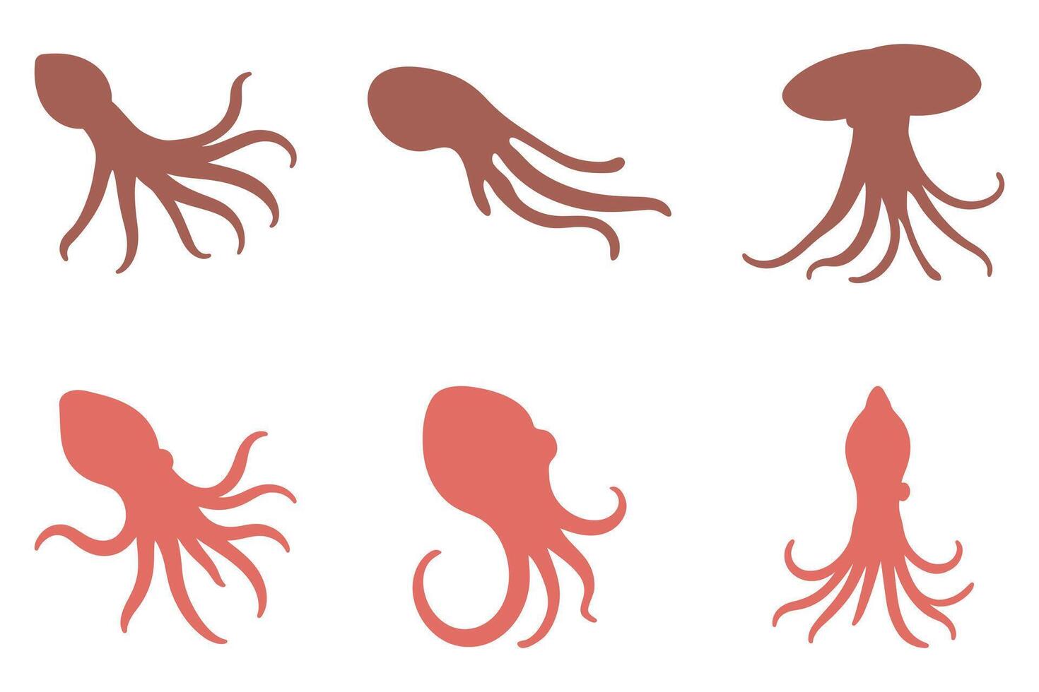 Giant Squid Silhouette Icon Set vector