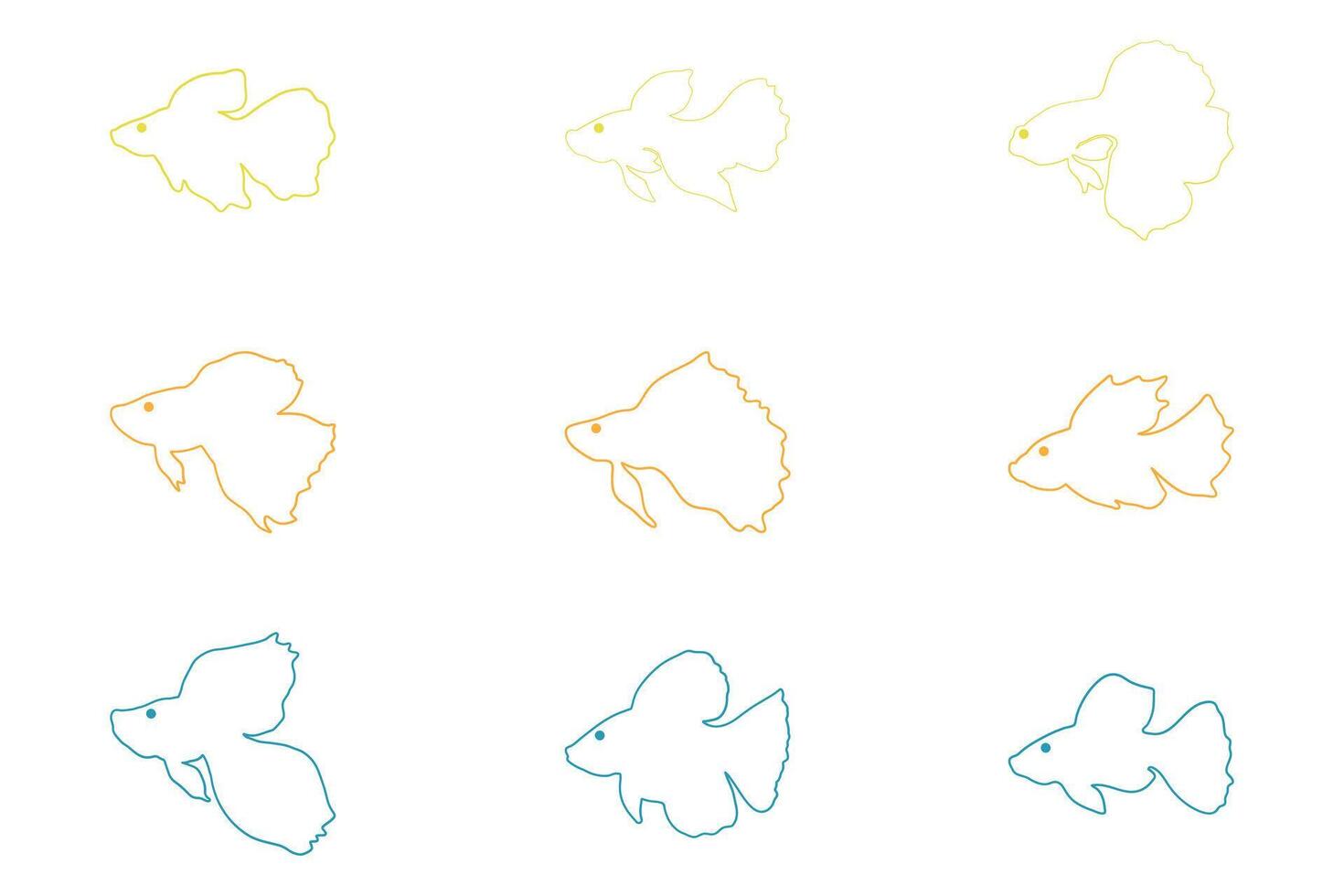 Guppy Fish Outline Icon Set vector