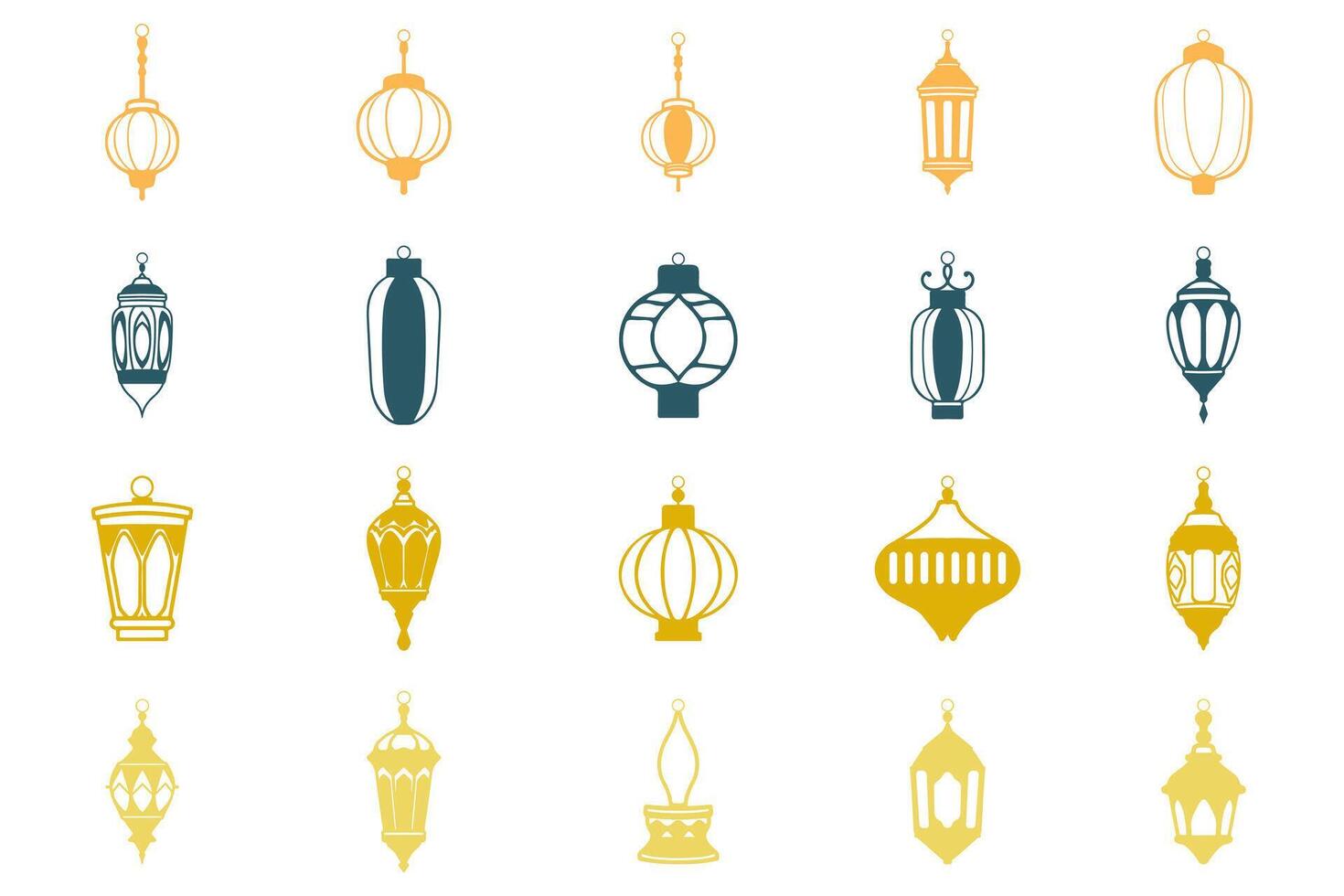 Variety of Islamic Lantern Decoration Icon Set vector