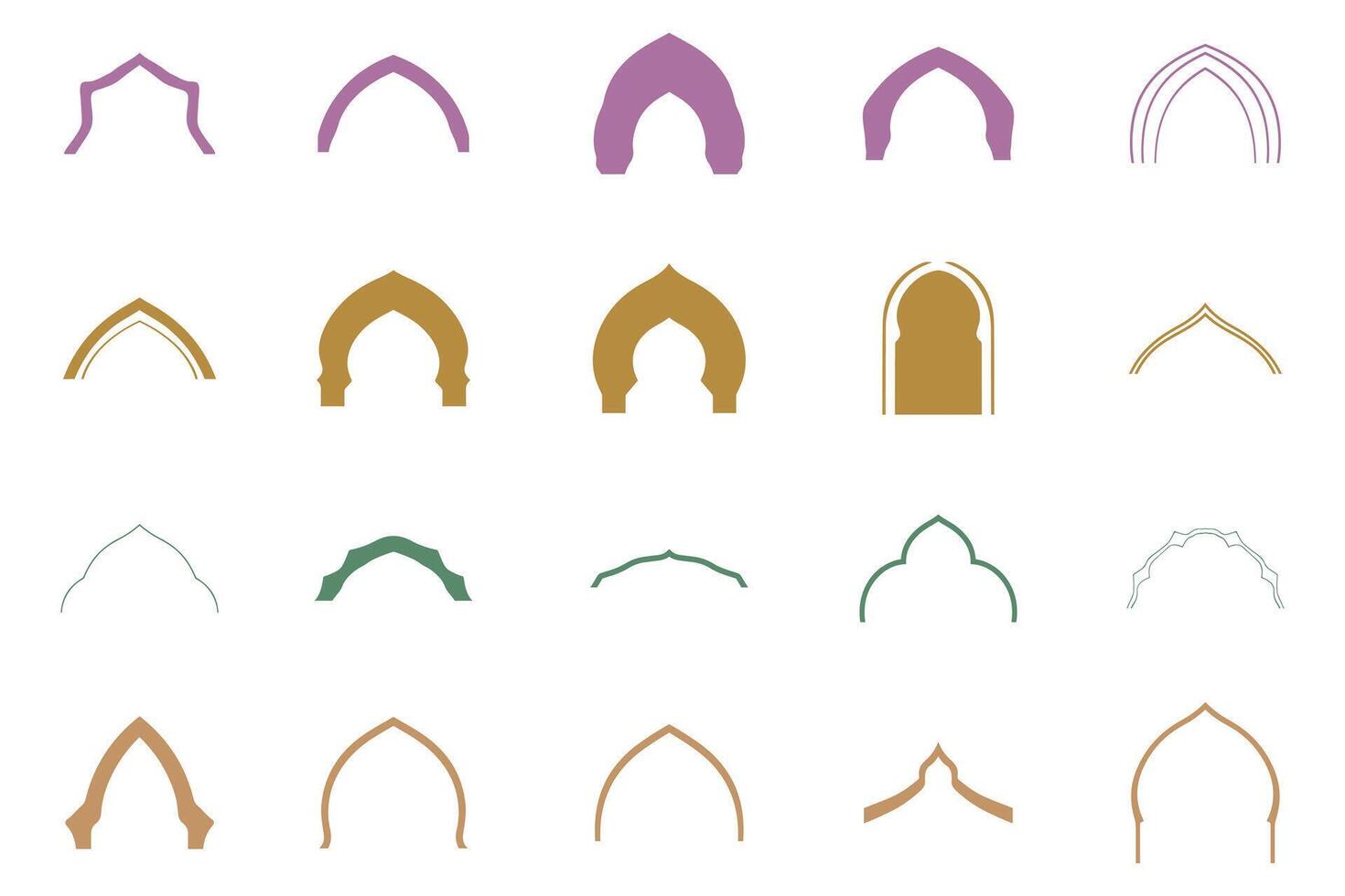 Stylized Islamic Arch Decoration Icon Set vector