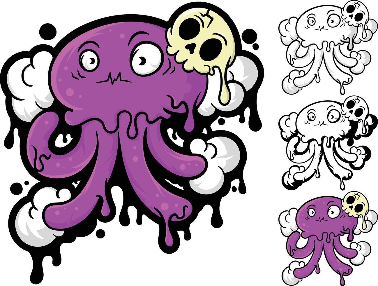 Cartoon octopus illustration with graffiti drawing style vector