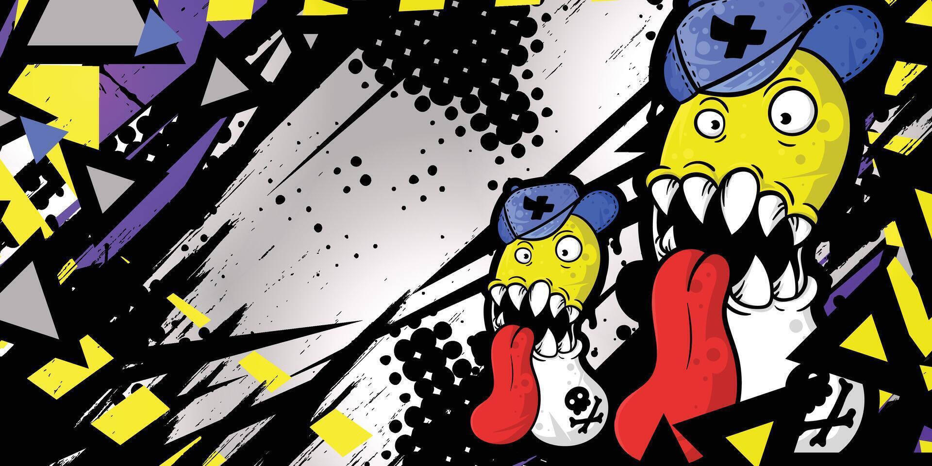 Dark abstract grunge background with cartoon objects vector