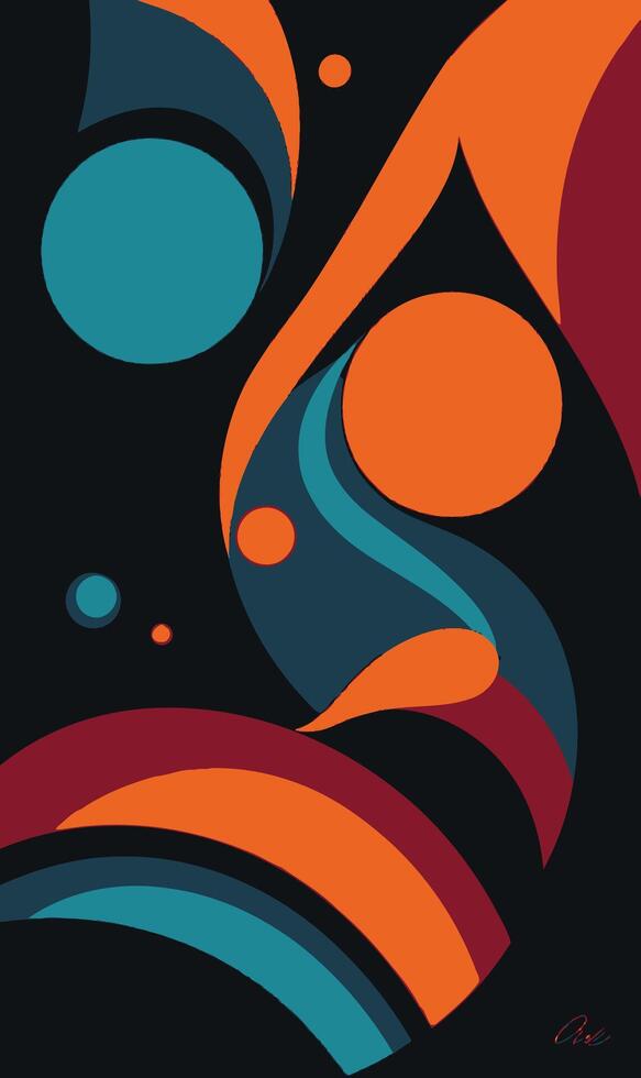 Abstract art with orange, blue and black colors vector
