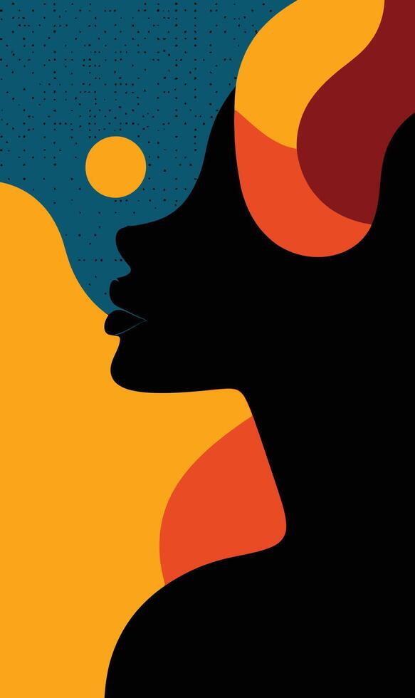 A woman's face with a yellow and orange background vector
