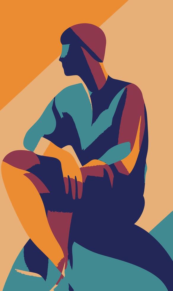 A poster of a man sitting on a rock vector