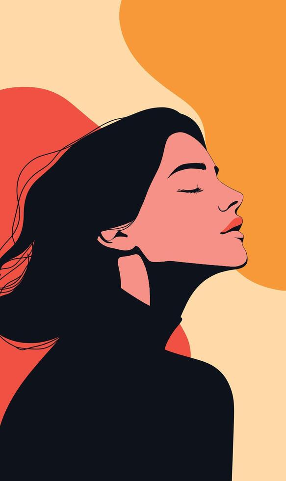 A woman with her eyes closed and her hair blowing in the wind vector