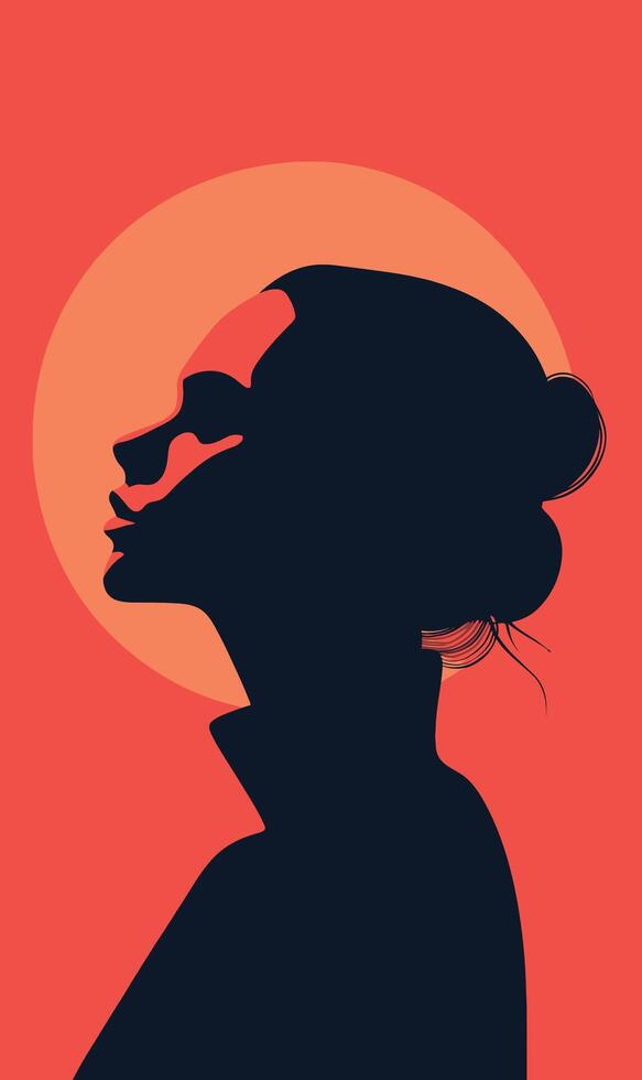 A woman's silhouette is shown in silhouette against a red background vector