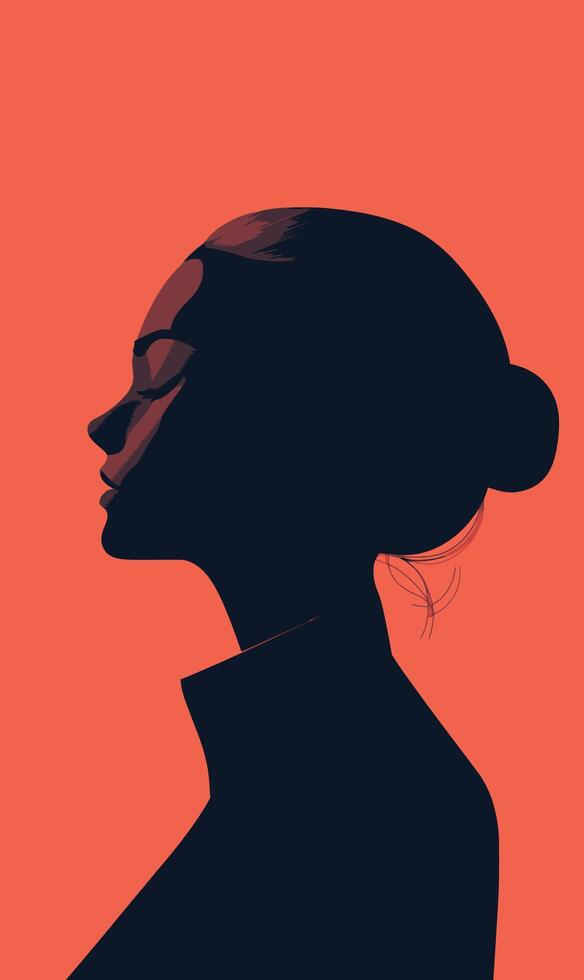 Silhouette of a woman's head on an orange background vector