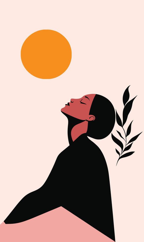 A woman is sitting in the sun with her head up vector