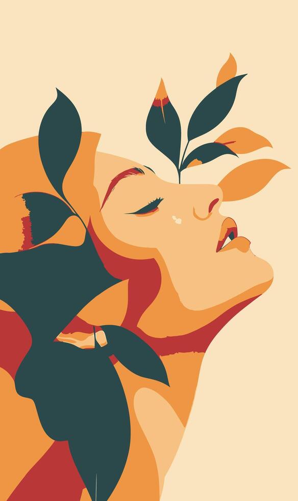 A woman with leaves on her face vector