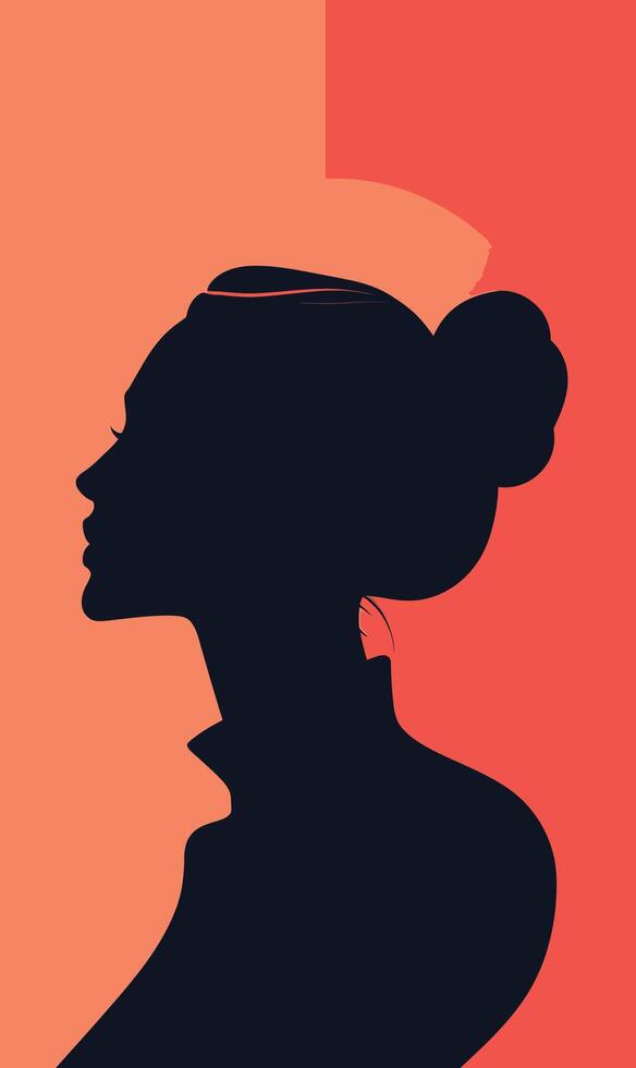 A woman's silhouette is shown on an orange and red background vector