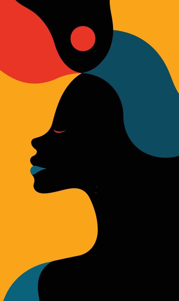 A woman's head is shown with a red, yellow and blue background vector