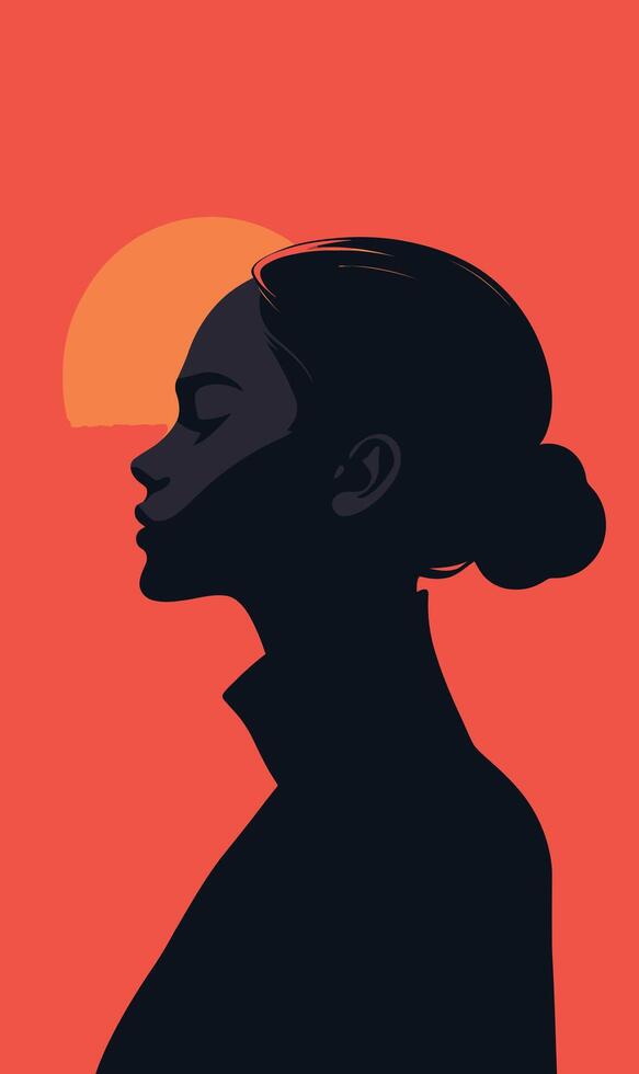 A woman's silhouette is shown against a red background vector