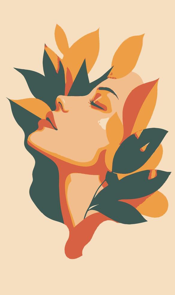A woman's face with leaves on it vector