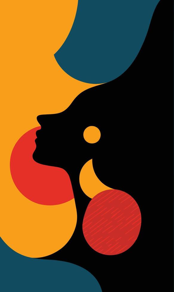 A woman's face is shown with a red and orange background vector