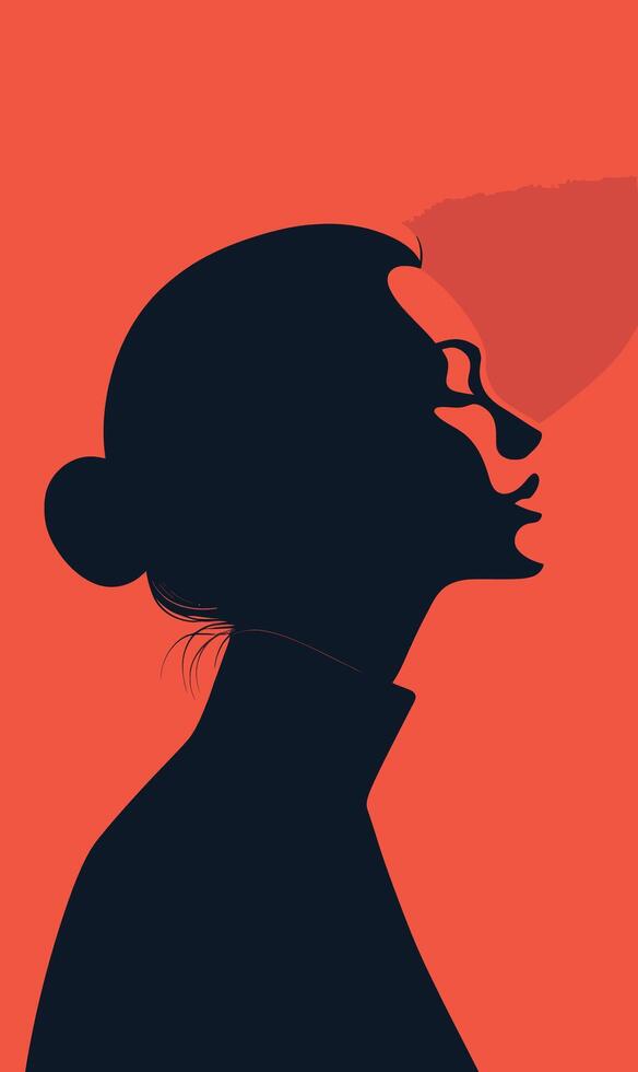 A woman's head is silhouetted against an orange background vector
