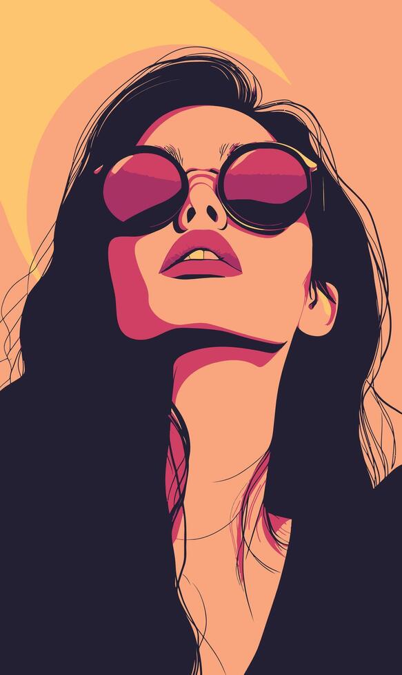 A woman with sunglasses and a pink background vector