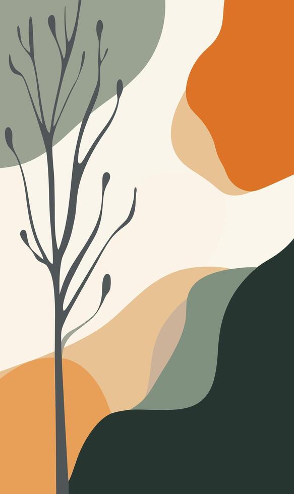 A tree is standing in front of a mountain range vector