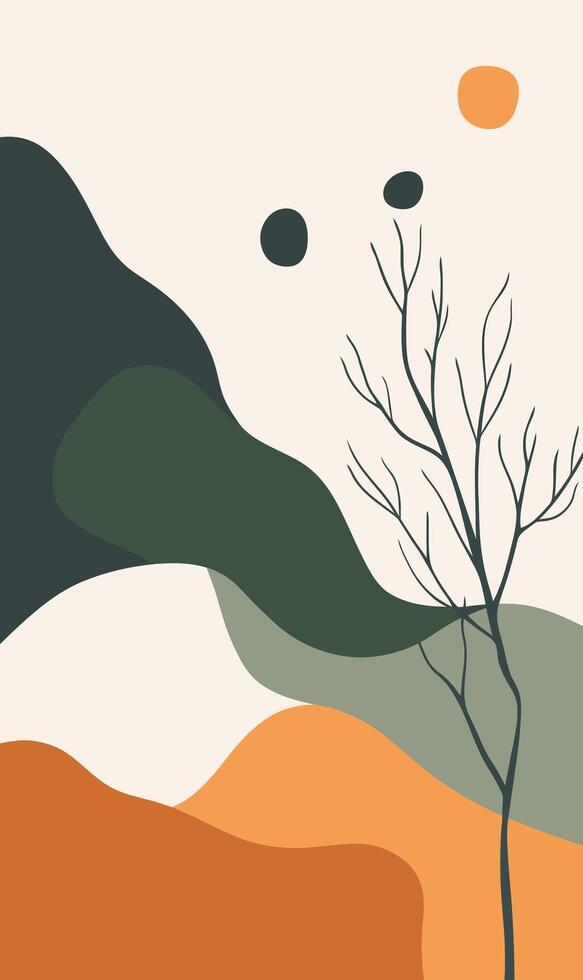 A painting of a tree in the middle of a field vector
