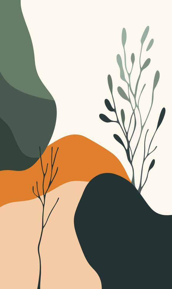 Abstract landscape with trees and rocks vector
