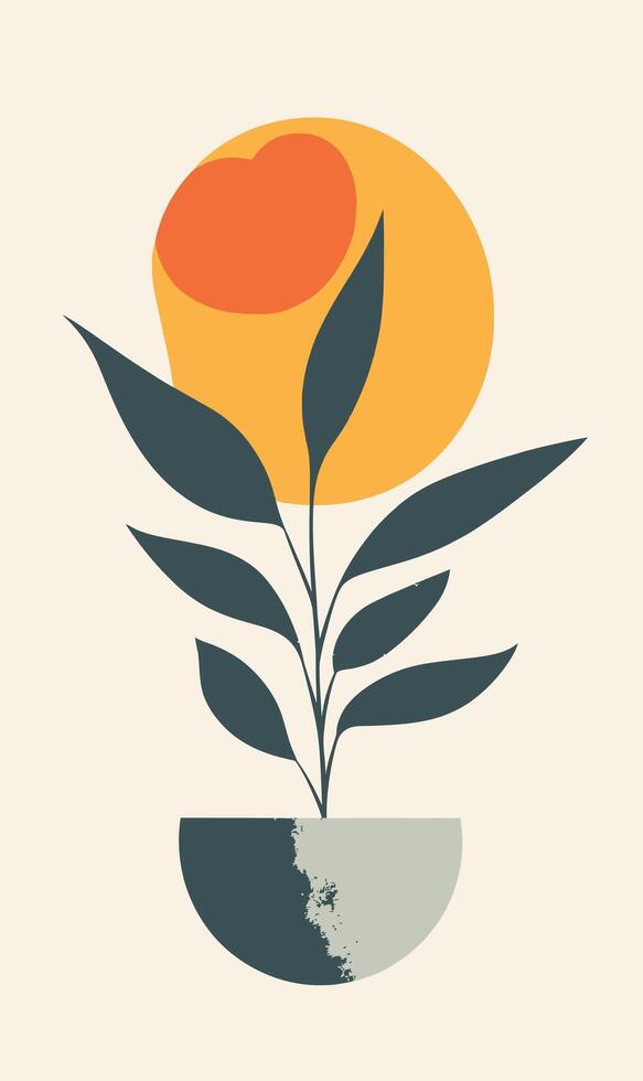 A plant in a pot with a sun behind it vector
