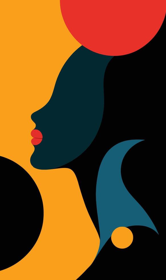 A woman's face with a red and orange circle on it vector