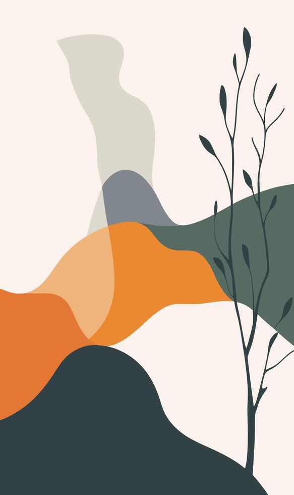 A tree is in the middle of a mountain range vector