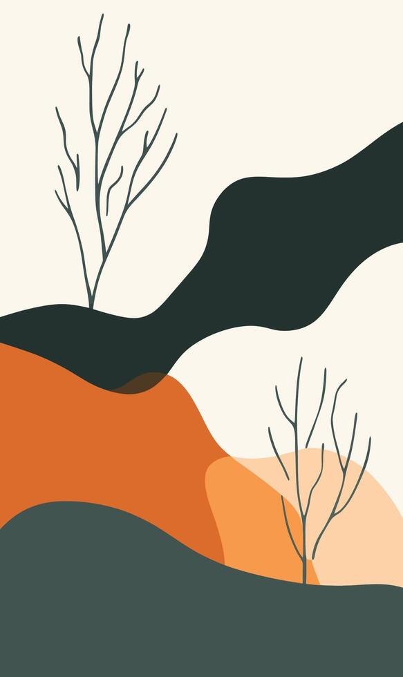 A poster with a tree on top of a hill vector