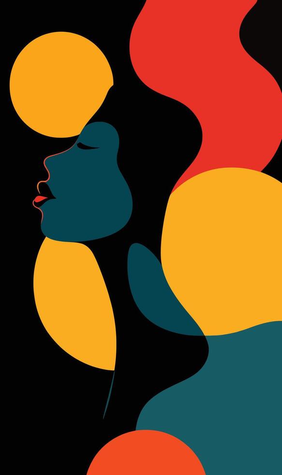 A woman's face with colorful shapes and a yellow circle vector