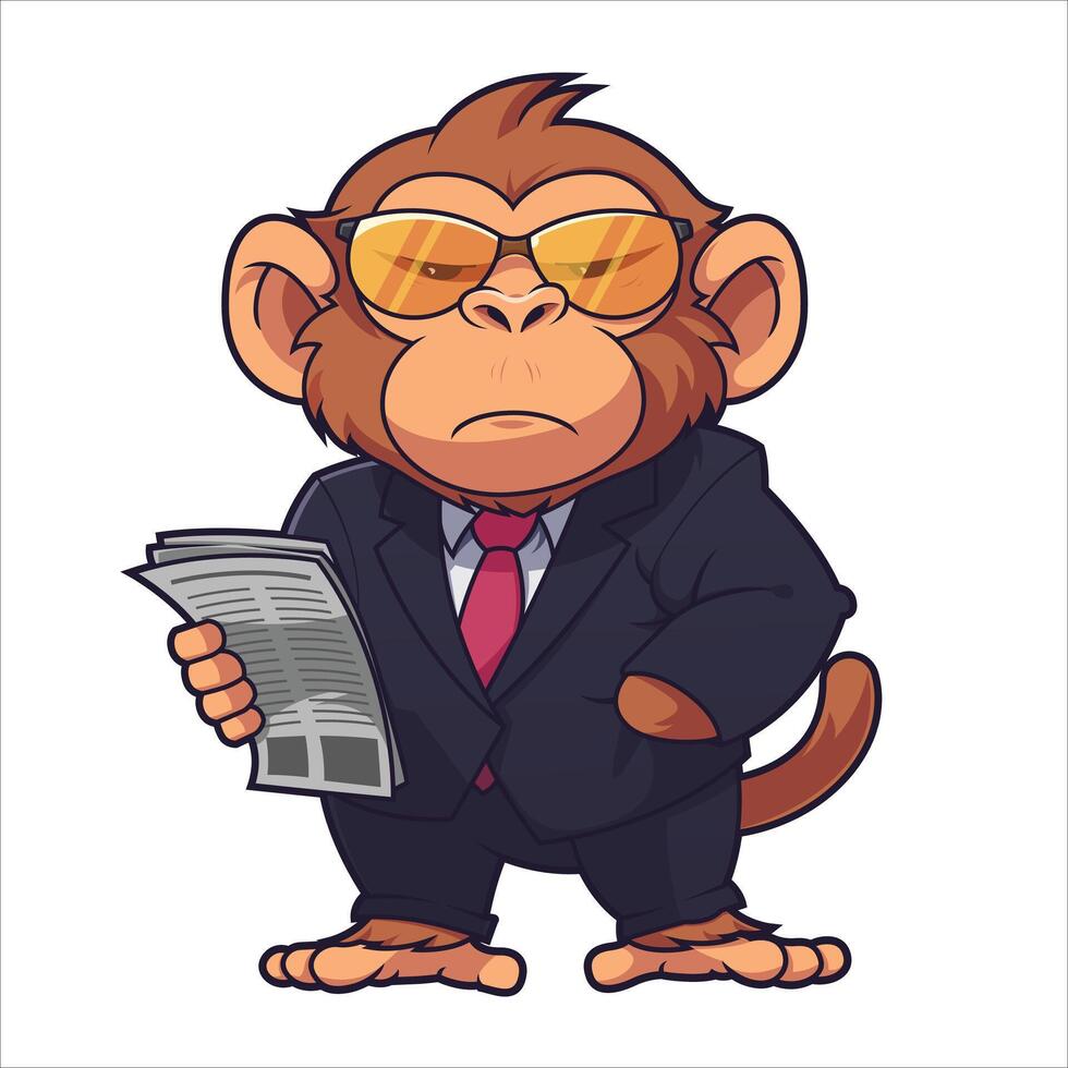 Cartoon Monkey in Business Suit Holding a Newspaper vector