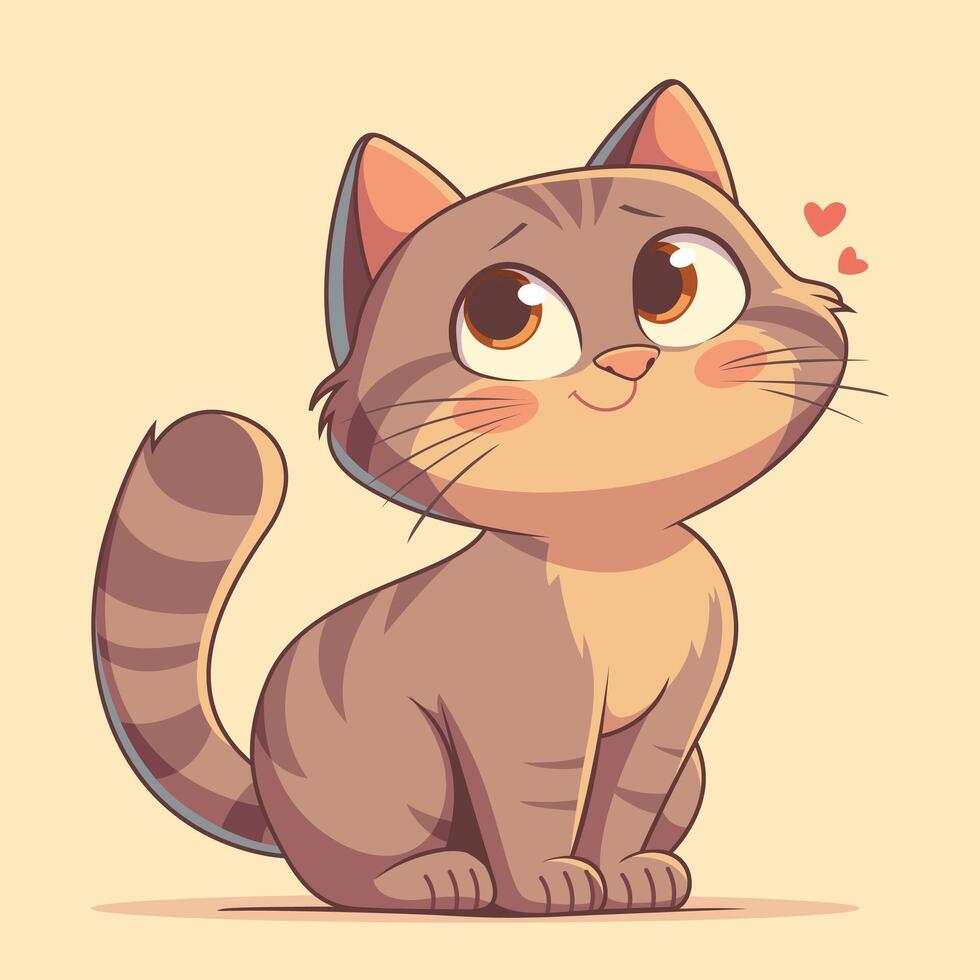 cutecat1Adorable Cartoon Cat with Loving Expression and Hearts vector