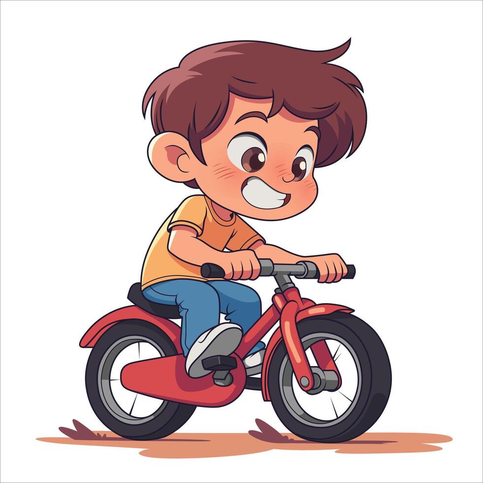 Happy Cartoon Boy Riding a Red Bike in Illustration vector