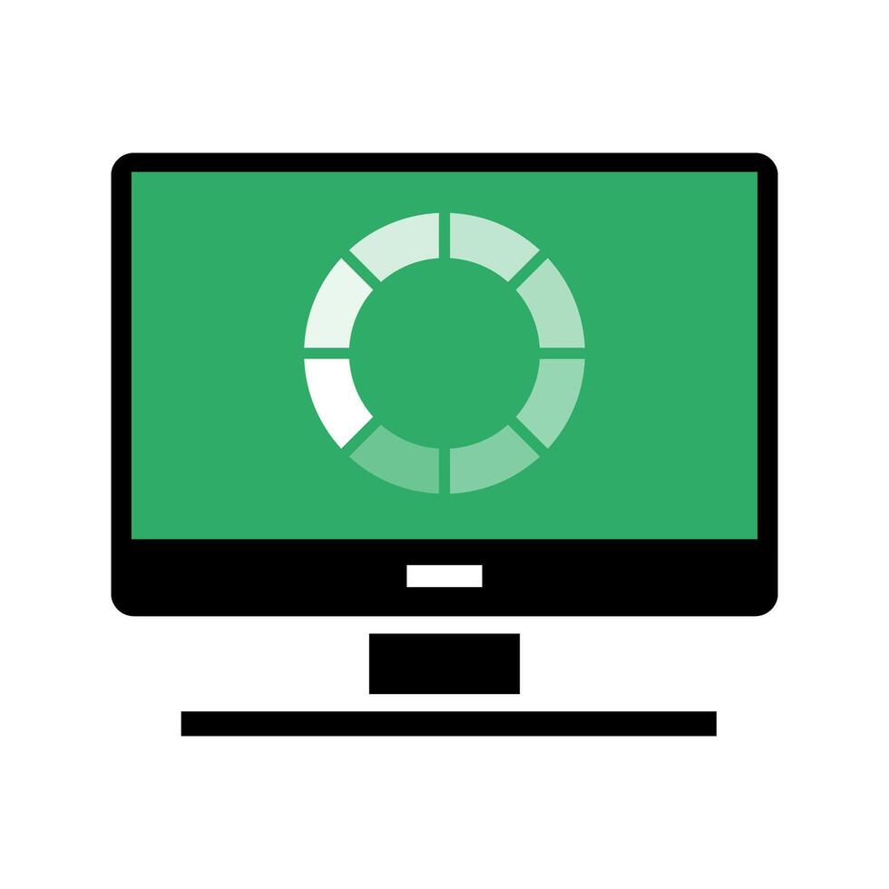 a computer monitor with green screen load a program icon vector