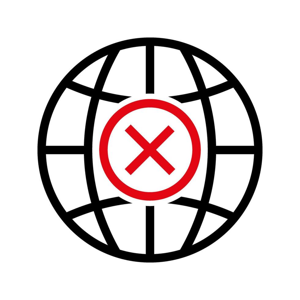 globe with cross symbol internet error and lost connection icon vector